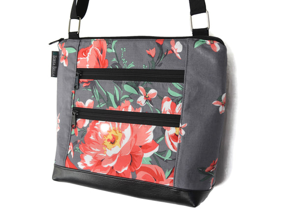 New Design - The Ariel Purse - Gray Floral Fabric