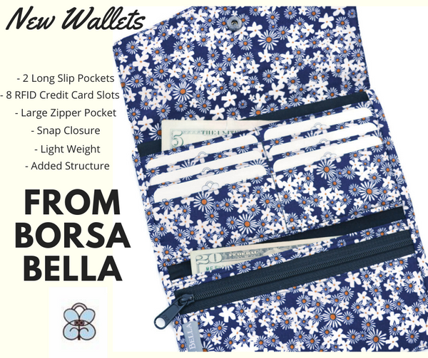 Wallet - Slim Large Wallet - Light Weight - Navy Daisy Fabric