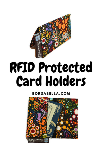 Card Holder RFID Protected - Black Wild Bush Flowers Fabric