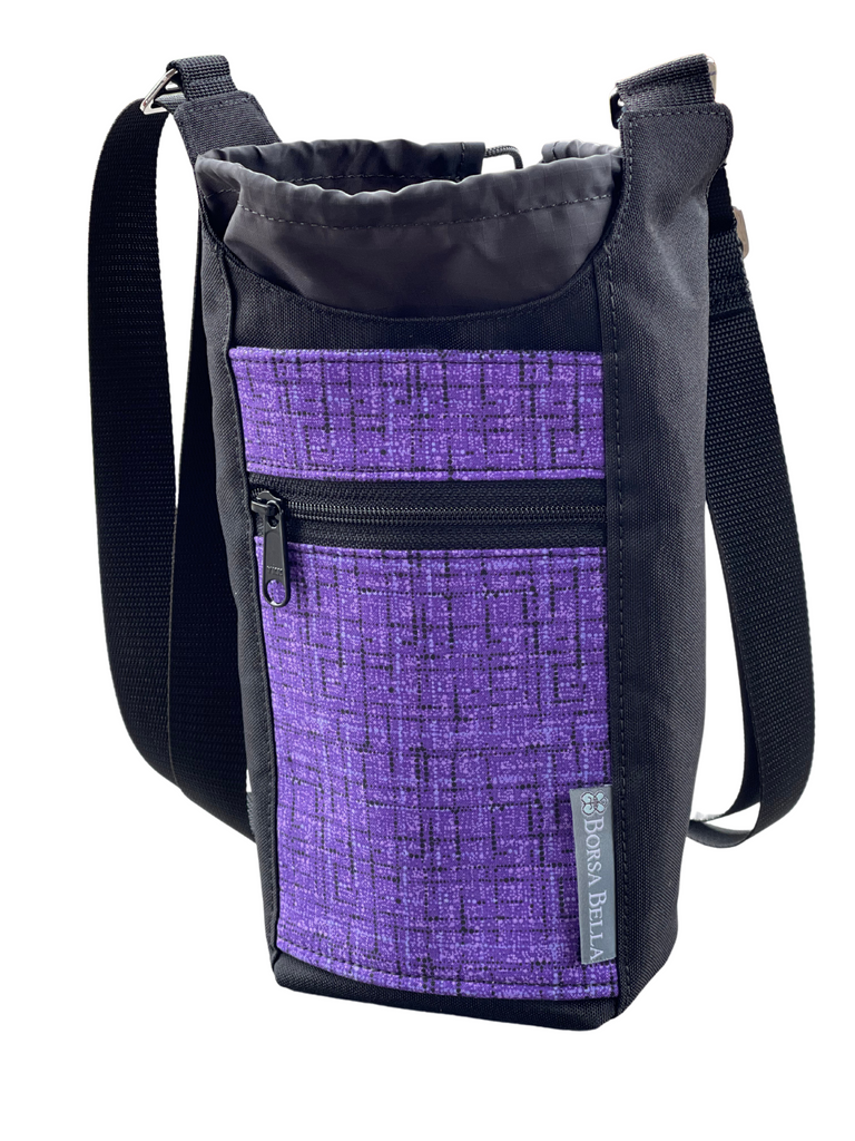 Water Bottle Crossbody Bag - Day Drinker - Purple Crosshatch Pocket